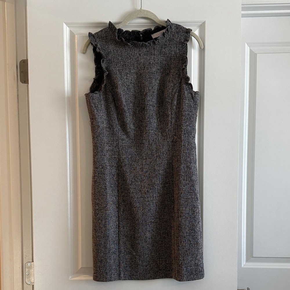 Sleeveless Ruffle Trim Gray Dress